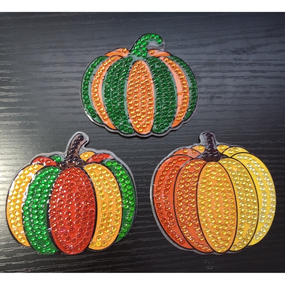 Set‎ Of 3 Diamond Painted  Fall Halloween Pumpkin Magnets